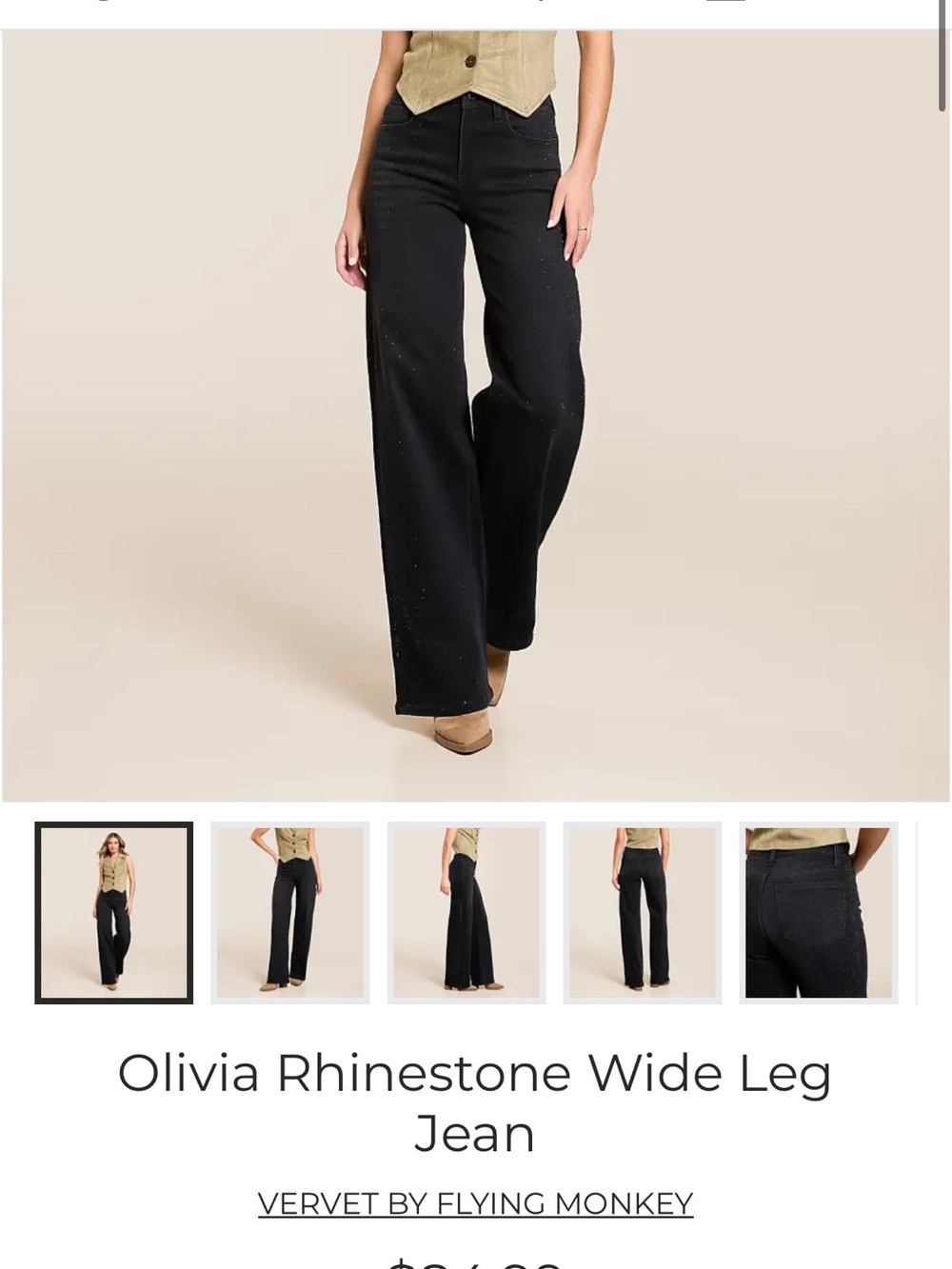 VERVET BY FLYING MONKEY Olivia Rhinestone Wide Leg Jean - Black